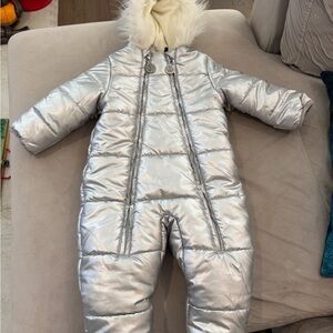 DKNY Silver Puffer Snowsuit Size 12M like new condition